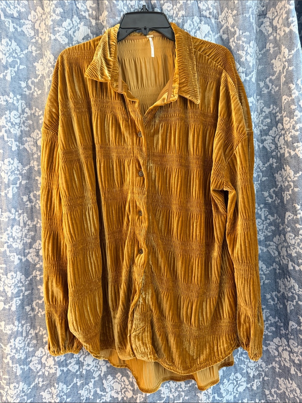 Free People Men's Golden Mustard Velvet Button-Down Shirt